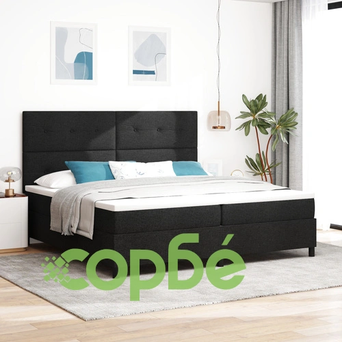 Легло с подматрачна рамка и матрак от текстилна тъкан 200x200 см Черно ➤ топ цена ➤ sorbe.bg