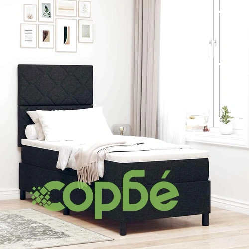 Легло с пружинирана основа и матрак черно 80x200 см текстил ➤ топ цена ➤ sorbe.bg