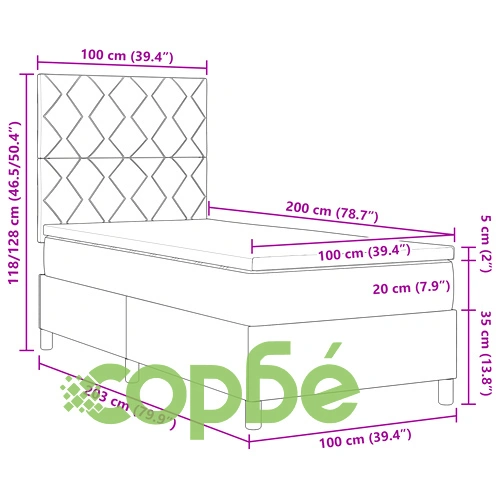 Легло с пружина и матрак 100x200 см, черна текстилна тапицерия ➤ топ цена ➤ sorbe.bg
