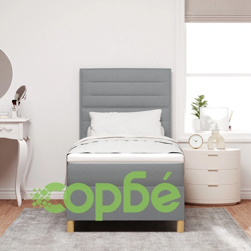 Единично легло с матрак 80x200 см, светлосив плат, дървена рамка ➤ топ цена ➤ sorbe.bg