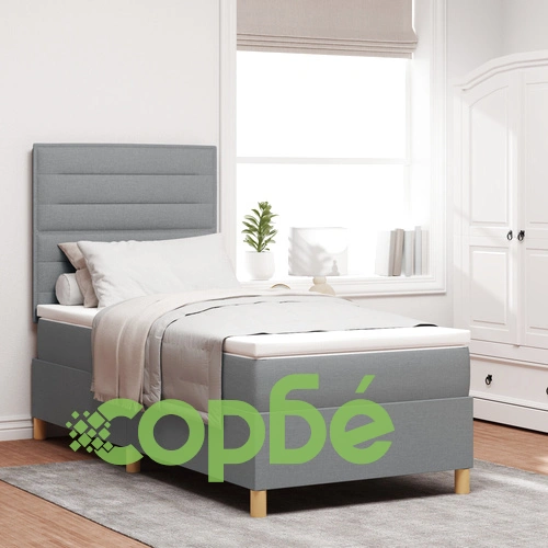 Легло с пружина и матрак 90x200 см от текстил в светлосив цвят ➤ топ цена ➤ sorbe.bg