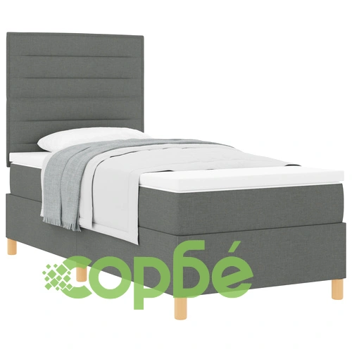 Единично легло с матрак 100x200 см - Тъмно сиво текстилно тапицирано ➤ топ цена ➤ sorbe.bg