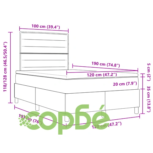 Box Spring легло с матрак, таупе текстилна тапицерия, 120 x 190 см ➤ топ цена ➤ sorbe.bg