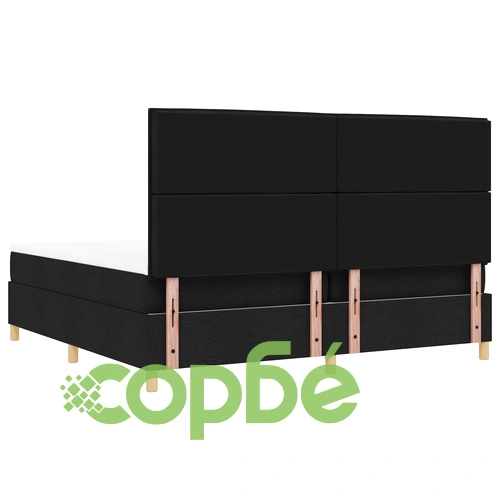 Легло с пружина и матрак 200x200 см Черен текстил с дървена рамка ➤ топ цена ➤ sorbe.bg