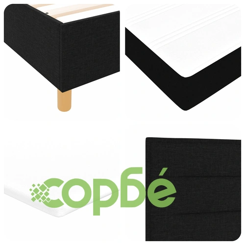 Легло с пружина и матрак 200x200 см Черен текстил с дървена рамка ➤ топ цена ➤ sorbe.bg