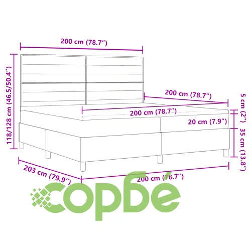 Легло с пружина и матрак 200x200 см Черен текстил с дървена рамка ➤ топ цена ➤ sorbe.bg