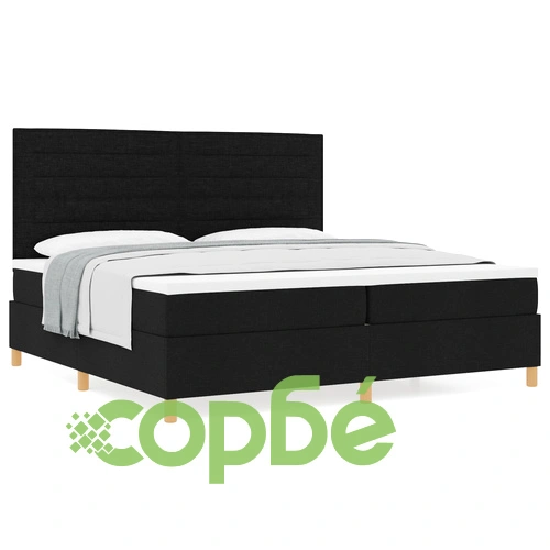 Легло с пружина и матрак 200x200 см Черен текстил с дървена рамка ➤ топ цена ➤ sorbe.bg