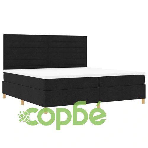 Легло с пружина и матрак 200x200 см Черен текстил с дървена рамка ➤ топ цена ➤ sorbe.bg