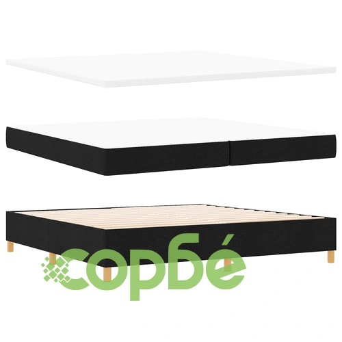 Легло с пружина и матрак 200x200 см Черен текстил с дървена рамка ➤ топ цена ➤ sorbe.bg