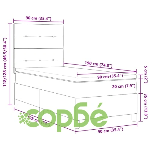 Легло с пружинирана основа и матрак тъмносиво 90x190 см текстил ➤ топ цена ➤ sorbe.bg