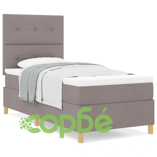 Едноспално легло с кутия и матрак Taupe 90x190 см от тъкан с туфтиран дизайн ➤ топ цена ➤ sorbe.bg