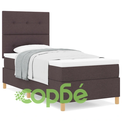 Легло с матрак тип Box Spring 90x200 см от текстил - Тъмно кафяво ➤ топ цена ➤ sorbe.bg