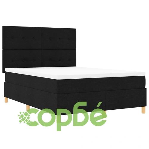 Бокс пружинно легло с матрак 140x200 см, черна тъкан, с топер ➤ топ цена ➤ sorbe.bg