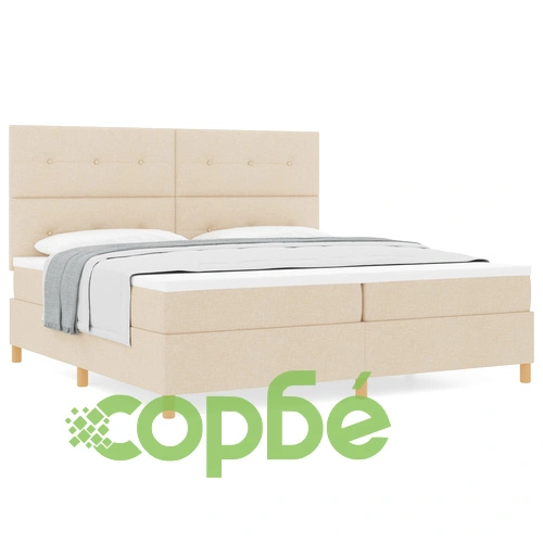 Луксозно легло с пружина и матрак 200x200 см - Кремов текстил ➤ топ цена ➤ sorbe.bg