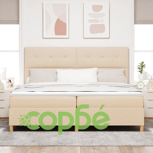 Луксозно легло с пружина и матрак 200x200 см - Кремов текстил ➤ топ цена ➤ sorbe.bg