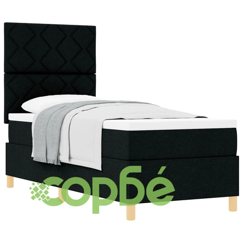 Box Spring Bed с матрак 80x200 см Черен Текстил ➤ топ цена ➤ sorbe.bg