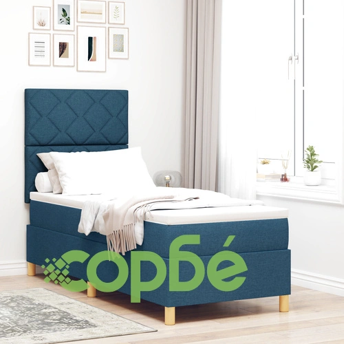 Box Spring легло с матрак 80x200 см - синьо текстилно покритие ➤ топ цена ➤ sorbe.bg