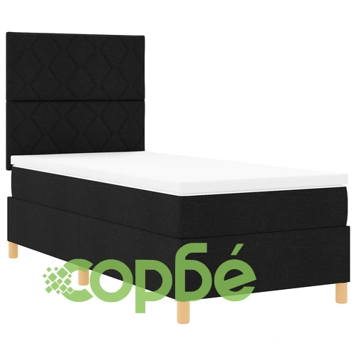 Легло с матрак 100x200 см Черен текстил с дървена рамка ➤ топ цена ➤ sorbe.bg