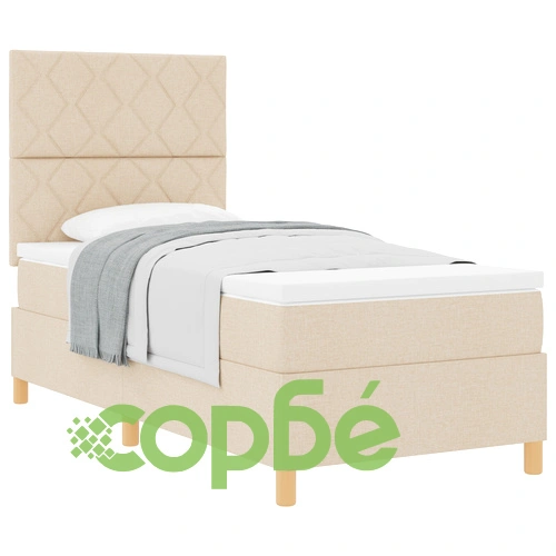 Box Spring Легло с Матрак от Тъкан, Кремаво, 100x200 см ➤ топ цена ➤ sorbe.bg