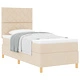 Box Spring Легло с Матрак от Тъкан, Кремаво, 100x200 см