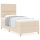 Box Spring Легло с Матрак от Тъкан, Кремаво, 100x200 см