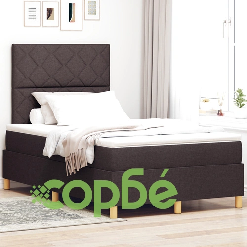 Легло с подматрачна рамка и матрак 120 x 190 см, тъмно кафяв текстил ➤ топ цена ➤ sorbe.bg