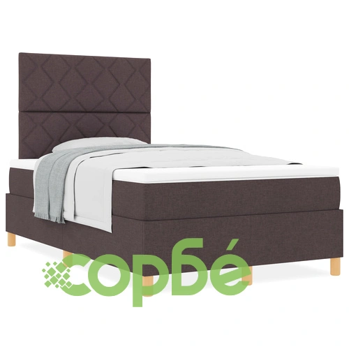 Легло с подматрачна рамка и матрак 120 x 190 см, тъмно кафяв текстил ➤ топ цена ➤ sorbe.bg