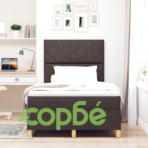 Легло с подматрачна рамка и матрак 120 x 190 см, тъмно кафяв текстил ➤ топ цена ➤ sorbe.bg