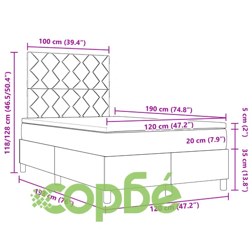 ВидаXL Кутия пружина легло с матрак, синя тъкан, размер 120 x 190 см ➤ топ цена ➤ sorbe.bg
