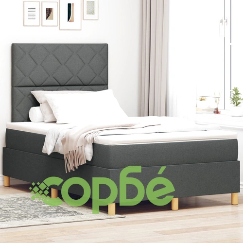 Кутия пружина легло с матрак от тъмно сив текстил 120x200 см ➤ топ цена ➤ sorbe.bg