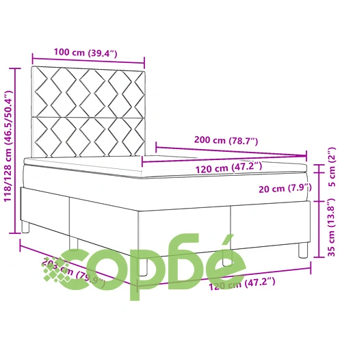 Легло с кутия и матрак от тъкан, тъмно кафяво, 120x200 см ➤ топ цена ➤ sorbe.bg