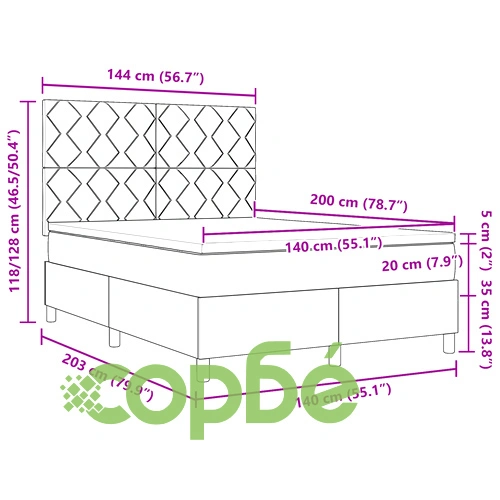 Кутия с матрак тип боксспринг в тъмно кафяв цвят, 140x200 см, текстилна тапицерия ➤ топ цена ➤ sorbe.bg