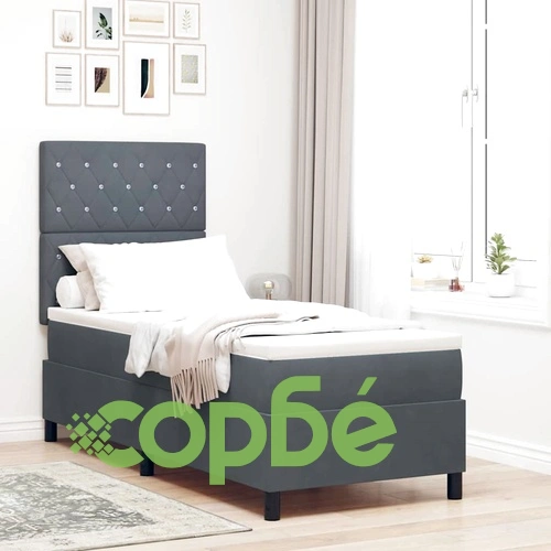 Легло с пружинирана основа и матрак от кадифе тъмносив 80x200 см ➤ топ цена ➤ sorbe.bg