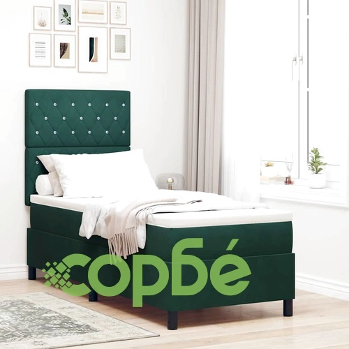 Легло с пружинирана основа и матрак тъмнозелено кадифе 80x200 см ➤ топ цена ➤ sorbe.bg