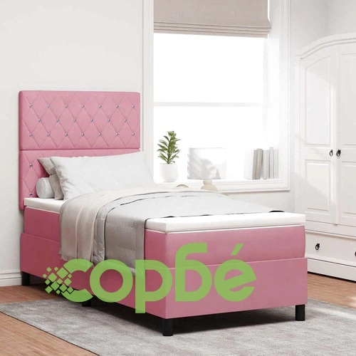 Легло с пружинирана основа и матрак розов кадифе 90x190 см ➤ топ цена ➤ sorbe.bg