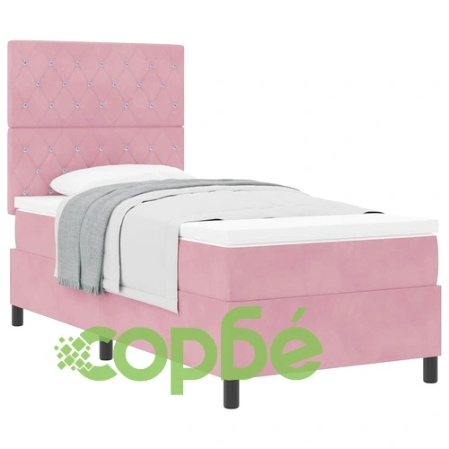 Легло с пружинирана основа и матрак розов кадифе 90x190 см ➤ топ цена ➤ sorbe.bg