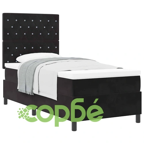 Легло с пружинирана основа и матрак черно кадифе 90x200 см ➤ топ цена ➤ sorbe.bg