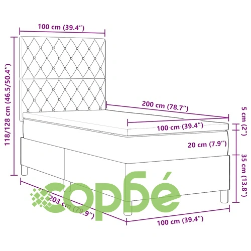 Легло с пружинирана основа и матрак черно кадифе 100x200 см ➤ топ цена ➤ sorbe.bg