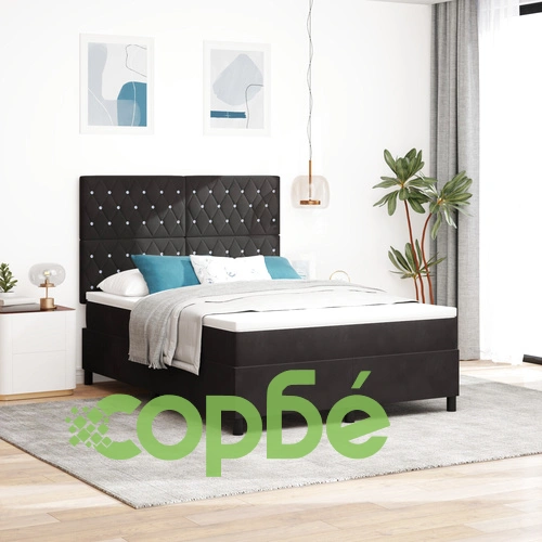 Легло с матрак от черно кадифе 140x200 см с джобни пружини ➤ топ цена ➤ sorbe.bg
