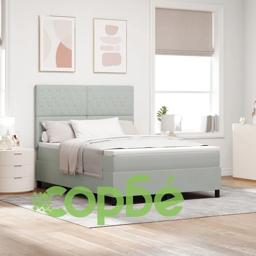 Легло с пружини и матрак от кадифе, светлосиво, 160x200 см ➤ топ цена ➤ sorbe.bg