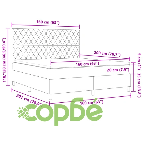 Легло с пружини и матрак от кадифе, светлосиво, 160x200 см ➤ топ цена ➤ sorbe.bg