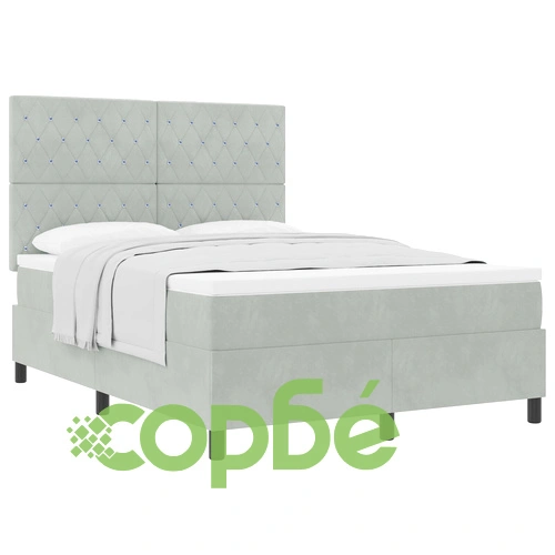 Легло с пружини и матрак от кадифе, светлосиво, 160x200 см ➤ топ цена ➤ sorbe.bg