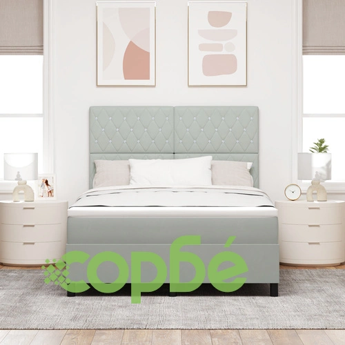 Легло с пружини и матрак от кадифе, светлосиво, 160x200 см ➤ топ цена ➤ sorbe.bg