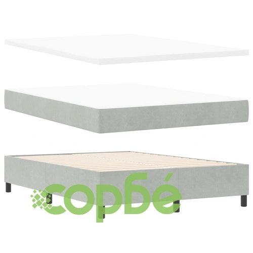 Легло с пружини и матрак от кадифе, светлосиво, 160x200 см ➤ топ цена ➤ sorbe.bg