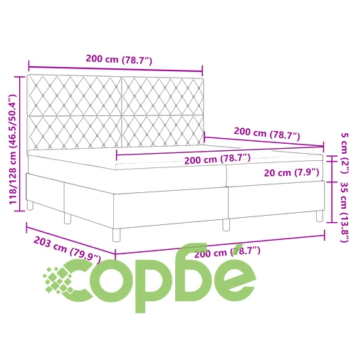 Луксозно легло с подматрачна рамка и матрак 200x200 см, Черно кадифе ➤ топ цена ➤ sorbe.bg