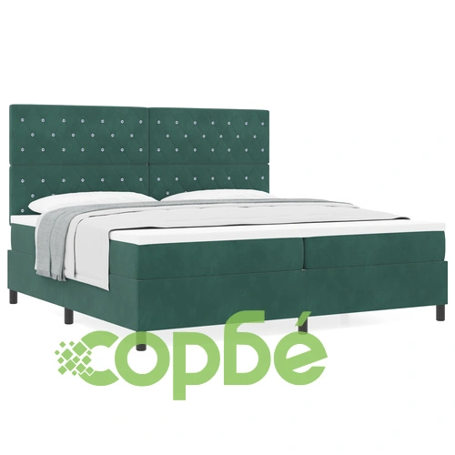 Легло с матрак от тъмнозелен велур 200x200 см с джобни пружини ➤ топ цена ➤ sorbe.bg