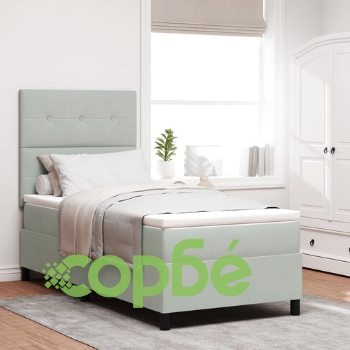 Легло с матрак от велур, единично, светлосиво, 90х200 см ➤ топ цена ➤ sorbe.bg
