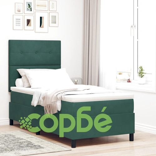 Легло с матрак от велур, единично 90x200 см, тъмнозелено ➤ топ цена ➤ sorbe.bg