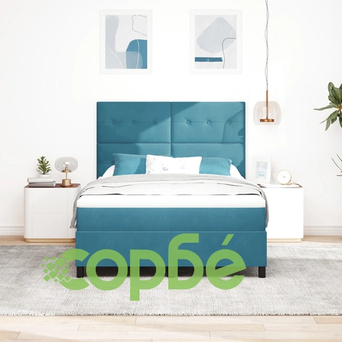 Легло с пружина и матрак от велур в тъмносин цвят, 140x190 см ➤ топ цена ➤ sorbe.bg