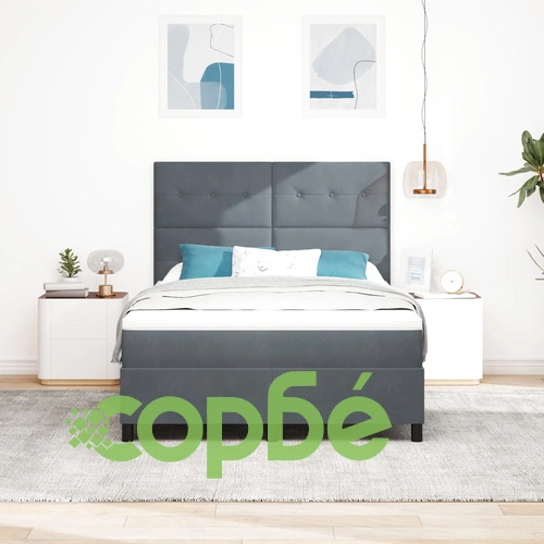 Луксозно легло с пружинен матрак 160x200 см, тъмносив велур ➤ топ цена ➤ sorbe.bg